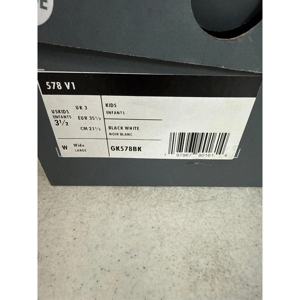 New Balance 578 V1 Boys' Running Shoes - Black/White, Size 3.5W